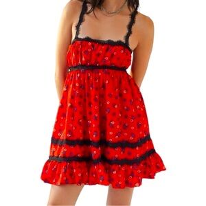 Urban Outfitters Red Floral Babydoll Mini Dress Small